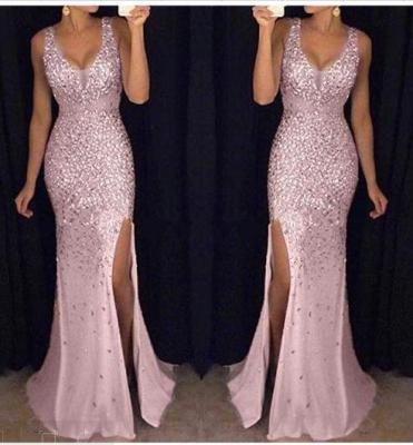 Summer Elegant Sleeveless Split Shiny Dress Long Dress Evening Dress