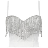 Women'S Wrap Tight Fitting Fringe Beaded Corset Camisole Top