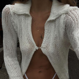 Autumn And Winter Women'S Single-Breasted Long Sleeves Turndown Collar Slim Knitting Shirt
