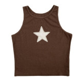 Summer Embroidered Stars Round Neck Sleeveless Low Back Women'S Tank Top
