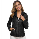 Long Sleeve Ladies Leather Jacket Pu Leather Clothes Women'S Short Leather Jacket Women'S Clip Over