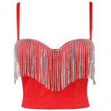 Women'S Wrap Tight Fitting Fringe Beaded Corset Camisole Top