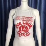 Women'S Summer Sleeveless Print Casual Round Neck Slim Cropped Tank Top