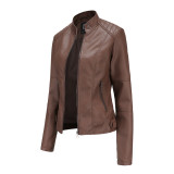 Women'S Leather Clothes Women'S Spring Autumn Coat Women'S Plus Size Stand Collar Slim Thin Leather Jacket