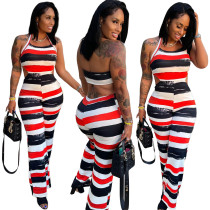 Women'S Sexy Fashion Striped Print Halter Low Back Jumpsuit
