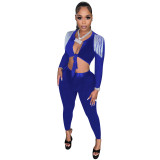 Ladies Fashion Casual Fringe Open Waist Solid Long Sleeve Two Piece Pants Set