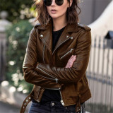 Autumn Spring Winter Women'S Short Slim Fit Pu Leather Jacket