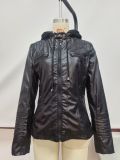 Long Sleeve Ladies Leather Jacket Pu Leather Clothes Women'S Short Leather Jacket Women'S Clip Over