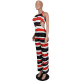 Women'S Sexy Fashion Striped Print Halter Low Back Jumpsuit