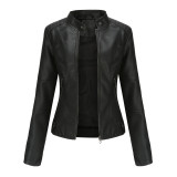 Women'S Leather Clothes Women'S Spring Autumn Coat Women'S Plus Size Stand Collar Slim Thin Leather Jacket