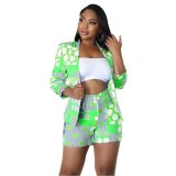 Women Printed Blazer + Shorts Two-Piece Set