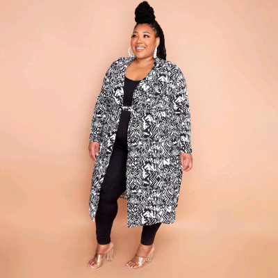 Plus Size Women Long Sleeve Print Jacket