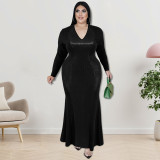Plus Size Women Long Sleeve Sequin Maxi Dress