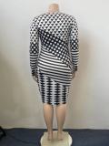 Plus Size Women Long Sleeve Print Bodycon Dress