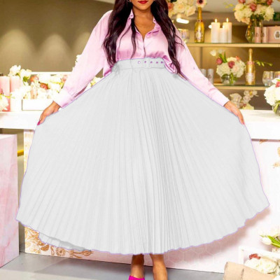 Women High Waist Pleated Belted Skirt