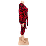 Plus Size Women Sexy Leopard Multicolor Long Sleeve Bodycon Dress