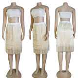 Women High Waist Patchwork Fringe Skirt
