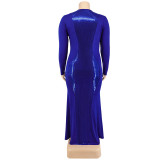 Plus Size Women Long Sleeve Sequin Maxi Dress