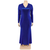 Plus Size Women Long Sleeve Sequin Maxi Dress