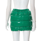 Winter Green Sexy Warm PU Leather Bodycon Mini Skirt