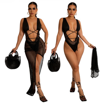 Sexy lace Jumpsuit with mesh irregular skirt Fashion two-piece women's clothing