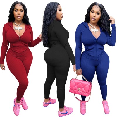 Women's Casual Fashion Wide Ribbed Zip Suit
