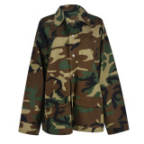 Women's Fall Camouflage Long Sleeve Turndown Collar Loose Street Jacket Women