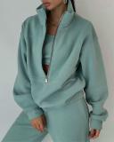 Fall Winter Fashion Solid Fleece Zip Hoodies Sports Casual Women's Suit