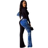 Fall/Winter Leopard Print Contrast Long Sleeve Bell Bottom Jumpsuit