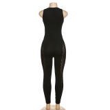 Summer Women'S Sexy Mesh See-Through Cutout High Waist Sleeveless Tight Fitting Jumpsuit