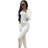Women'S Fashion Casual Solid Long Sleeve Zip Ribbed Two Piece Pants Set