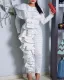 Spring And Autumn Polka Dot Point Chic Career Pullover High Waist White Long Jumpsuit