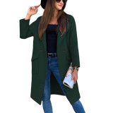 Autumn/Winter Solid Color Long Sleeve Turndown Collar Button Pocket Coat