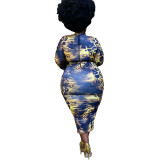 Plus Size Women'S Round Neck Leopard Print Zip Back Long Dress