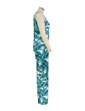 Summer Women'S Fashion Casual Print Sleeveless V-Neck Long Jumpsuit