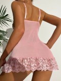 Sexy Pink Lace Strap Night Dress Babydoll Lingerie