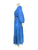 Fall Women'S Solid Round Neck Half-Sleeve Denim Dress