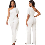 Women Sexy One Shoulder Short Sleeve Jumpsuit