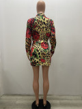 Women Long Sleeve Leopard Print Shirt Dress