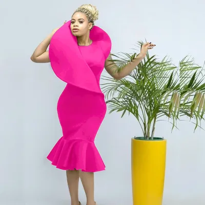 Plus Size Women Summer 3D Ruffle Bodycon Mermaid Dress Party Dress