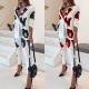 Women Chic Vintage Print Suit + Pant Two-Piece Set