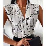 Autumn Print Sleeveless V-Neck Top