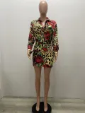 Women Long Sleeve Leopard Print Shirt Dress