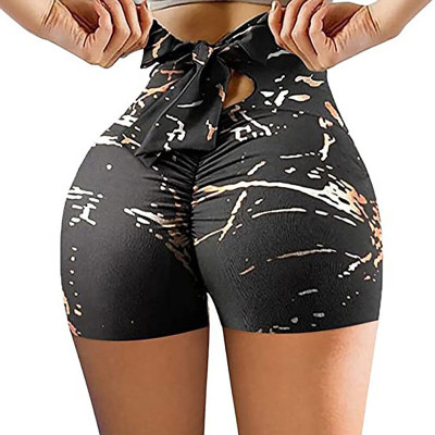 Women Summer Print Solid High Waist Sports Shorts