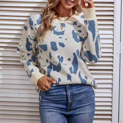 Women Fall/Winter Color Contrast Animal knitting Round Neck Sweater