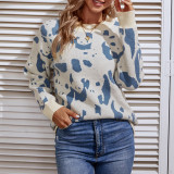 Women Fall/Winter Color Contrast Animal knitting Round Neck Sweater