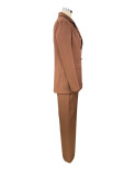 Women Fall/Winter Casual Blazer + Wide Leg Pants Two-Piece Set