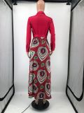 Womens Long Sleeves Lapel Print Belted Dresses