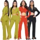 Women Cross Lace-Up Long Sleeve Crop Top+ Slit Pants Two Piece Suits