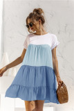 Women Summer Colorblock Loose Short Sleeve Dress
